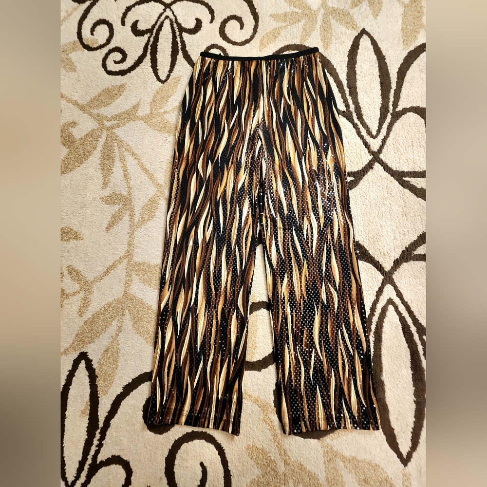John Paul Richard Stylish Black and Tan Patterned Sparkle Pants - Picture 5 of 7